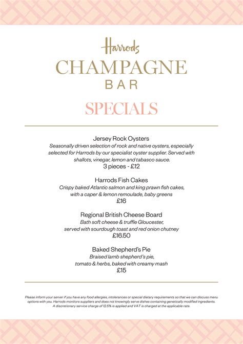 harrods champagne bar menu.